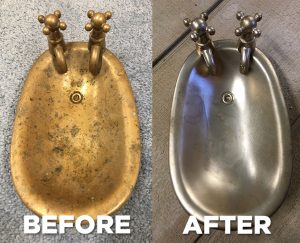 Before and After of a Brass Soap Dish